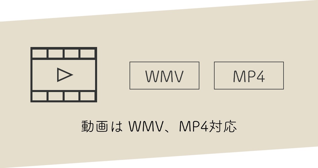 動画はWMV、MP4に対応しています